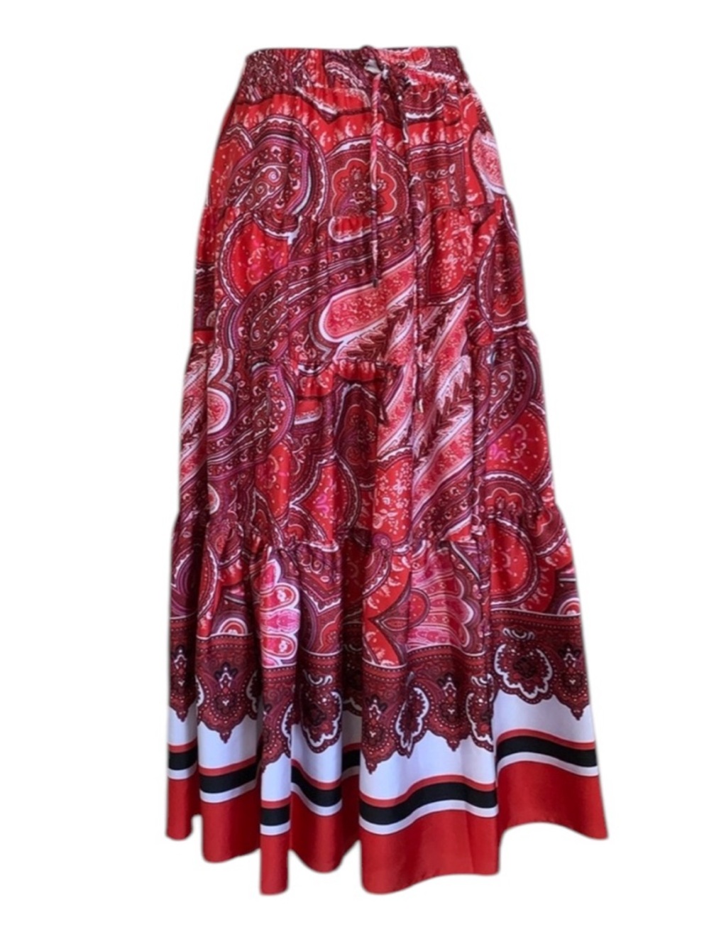 Vintage LAUREN RALPH LAUREN prairie circle skirt red/black paisley, pull-on. S